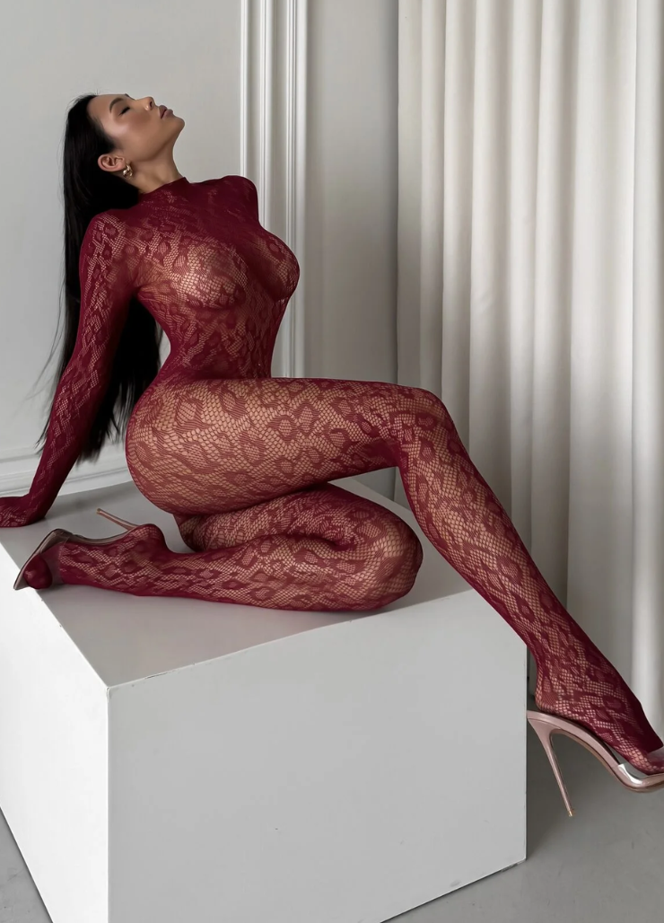 EVA BODYSTOCKING- BURGUNDY