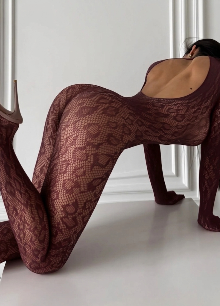 EVA BODYSTOCKING- DARK BURGUNDY